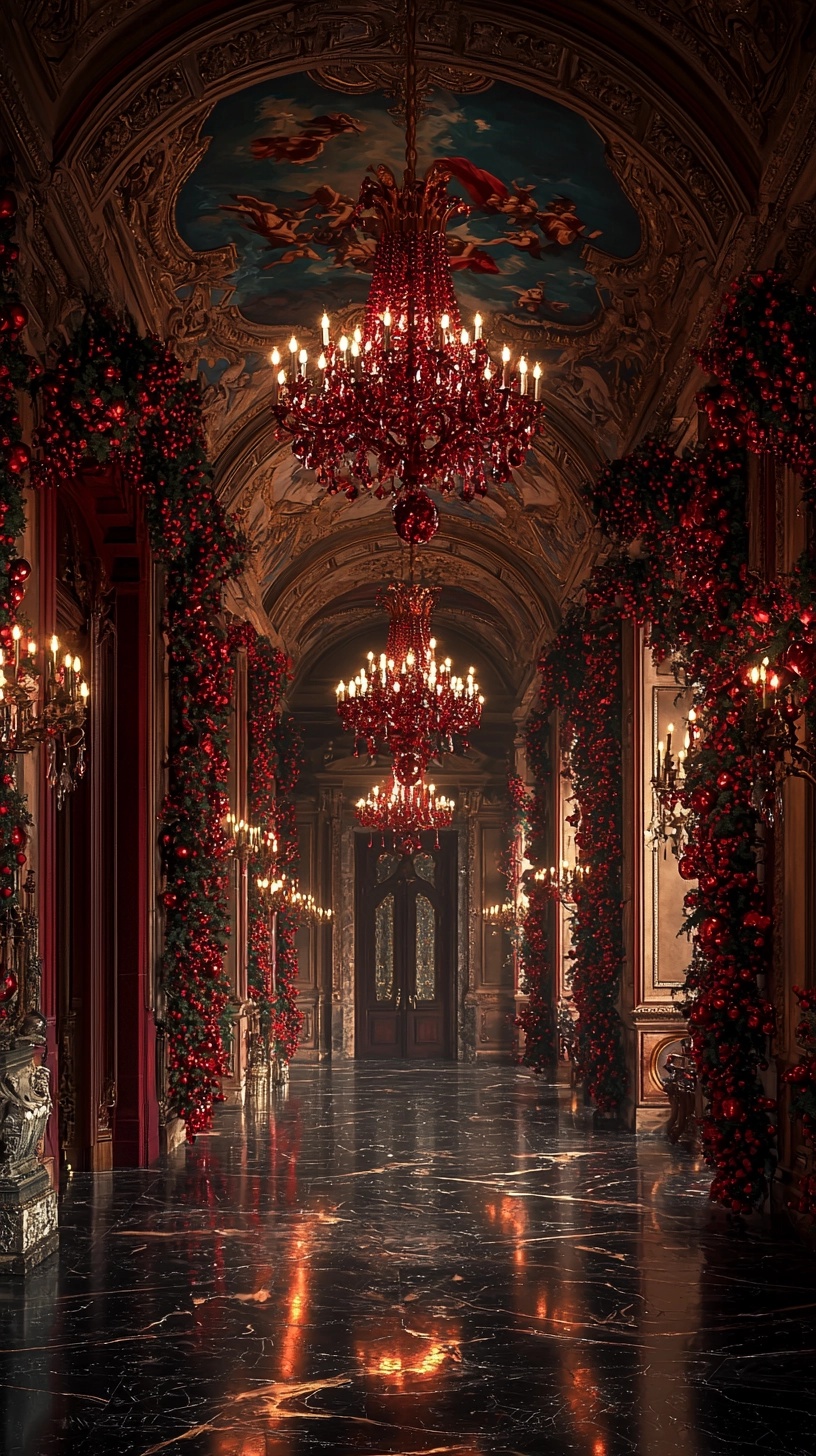 Regal Holiday Elegance in Opulent Hallway