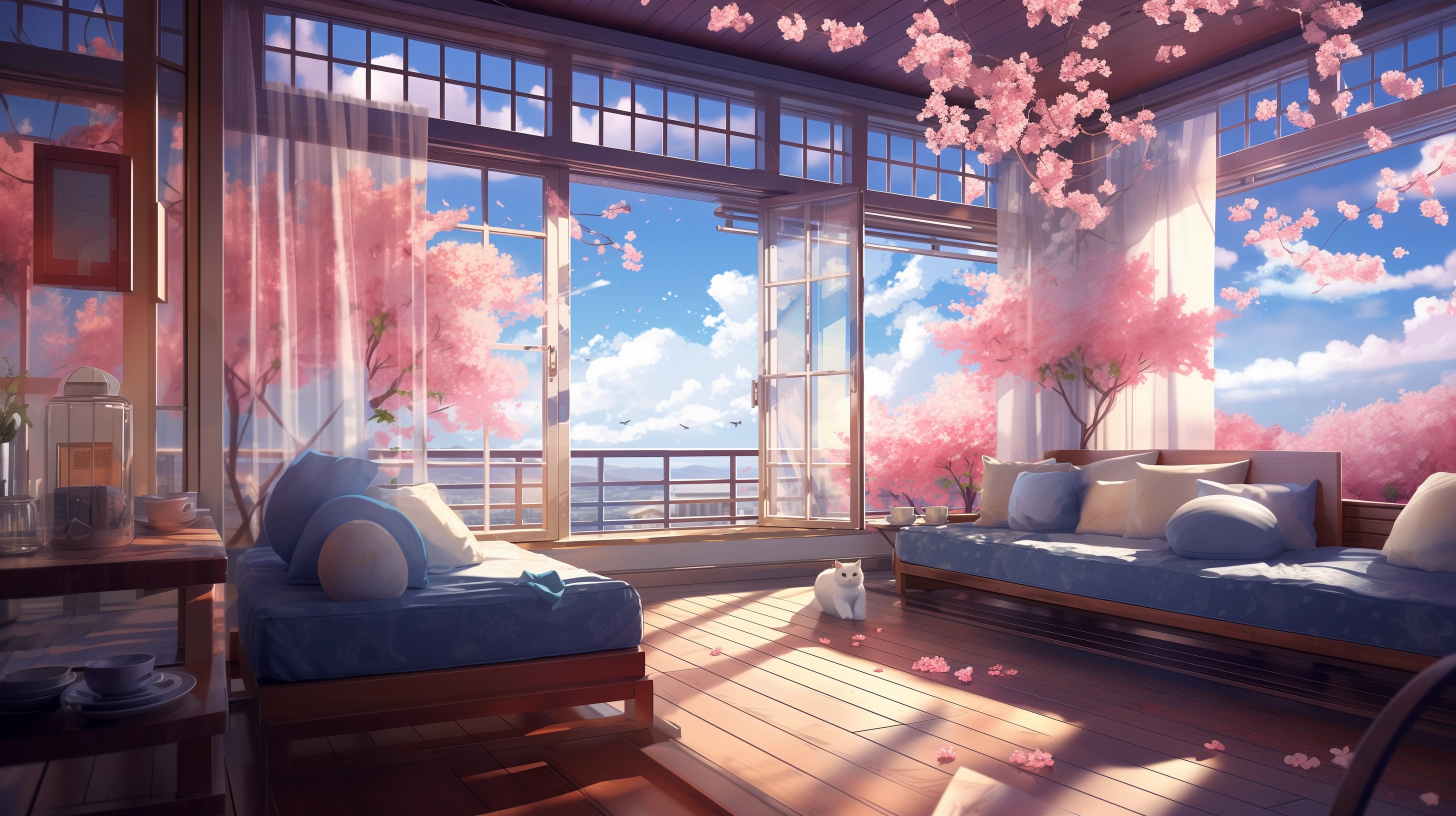 Immerse in 4K Anime with Cherry Blossom Room Ambience