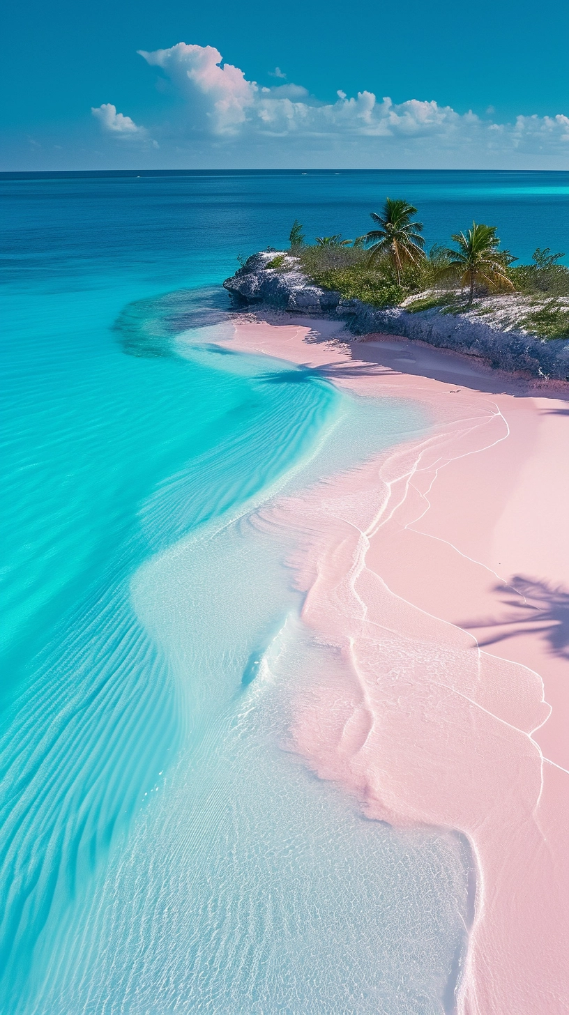 Escape to Paradise: Stunning Pink Sand Beach & Palm Trees