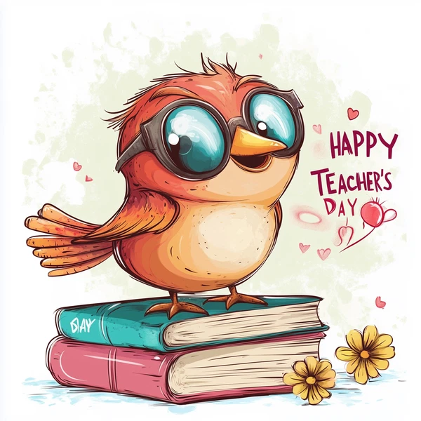 Celebrate Happy Teacher's Day with Cartoon Bird Art