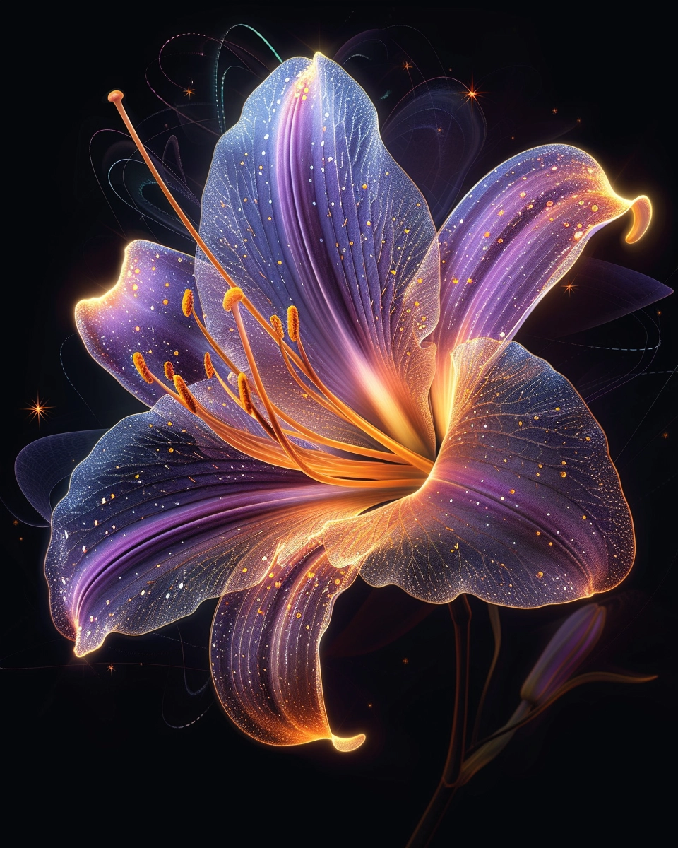 Vibrant Neon Gradient Sundrop Lily Art: Delicate Petals & Bold Colors