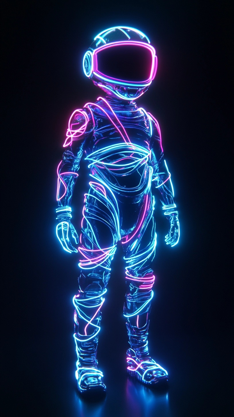 Futuristic Child Robot in Neon Armor