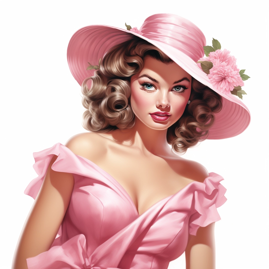 Ultra Realistic Watercolor Clipart: Pink 50s Dress with Detailed Expressions