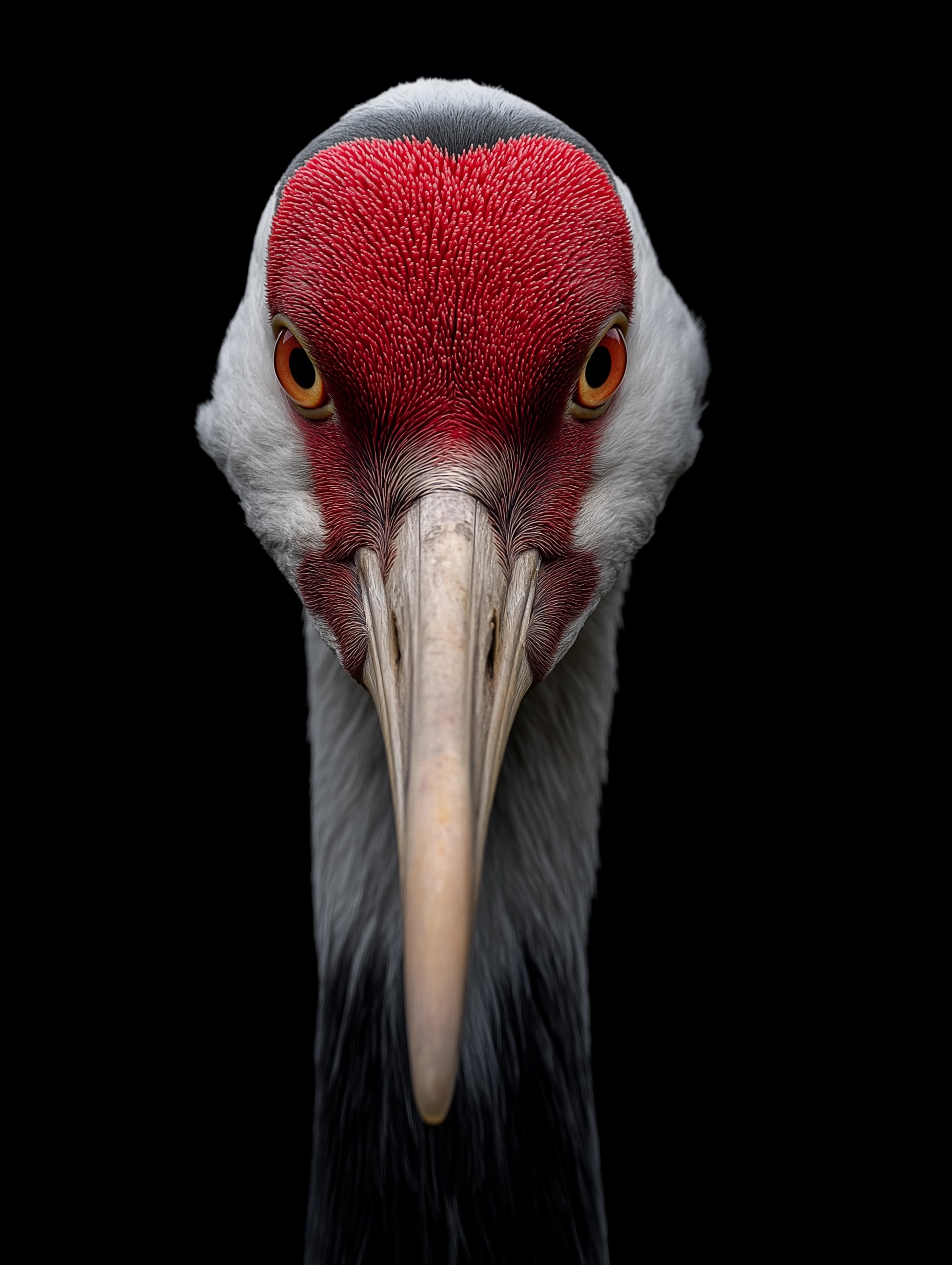 Elegant Crane Portrait on Black Background - HD