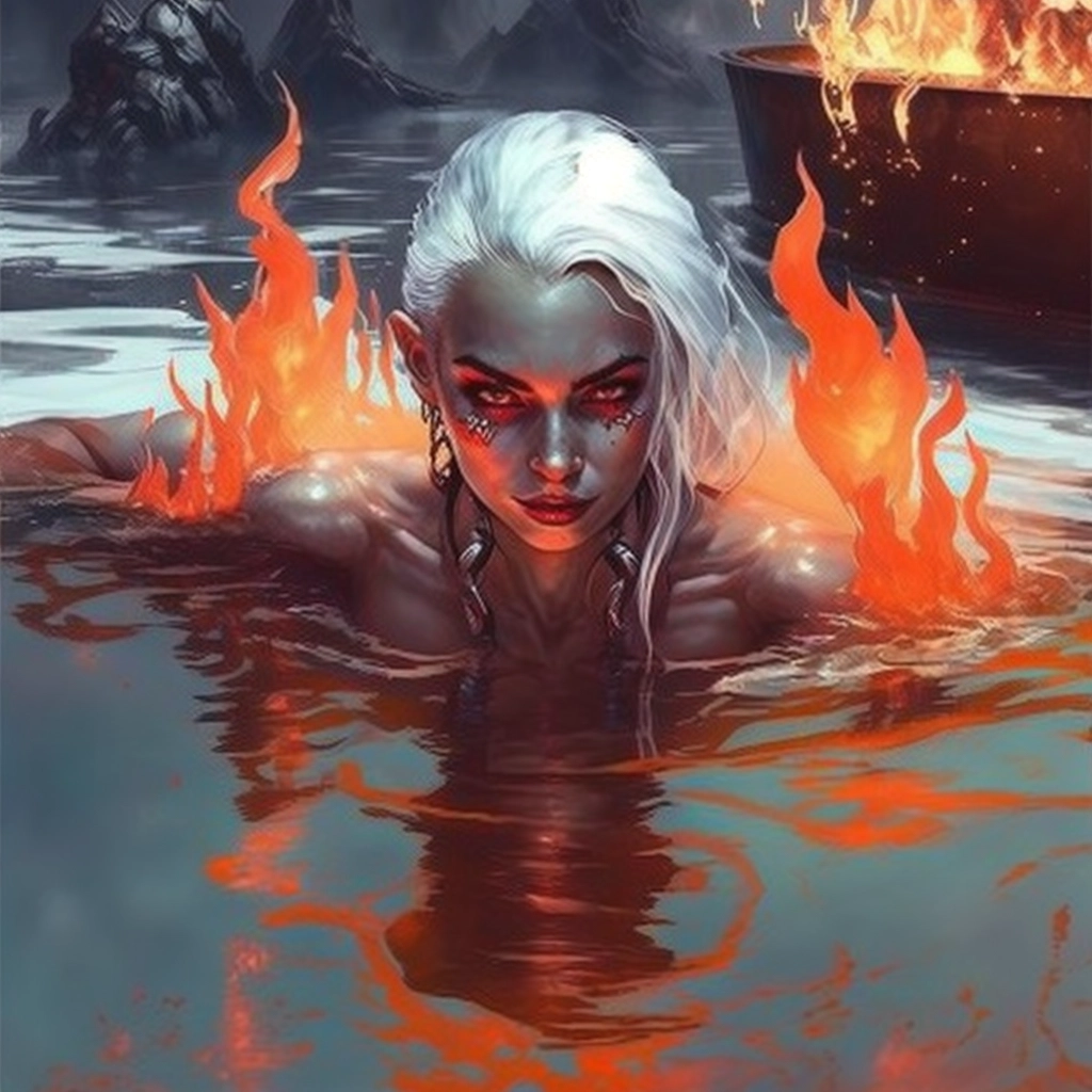 Fiery Dark Elf Emerges from Lava - Stunning Art