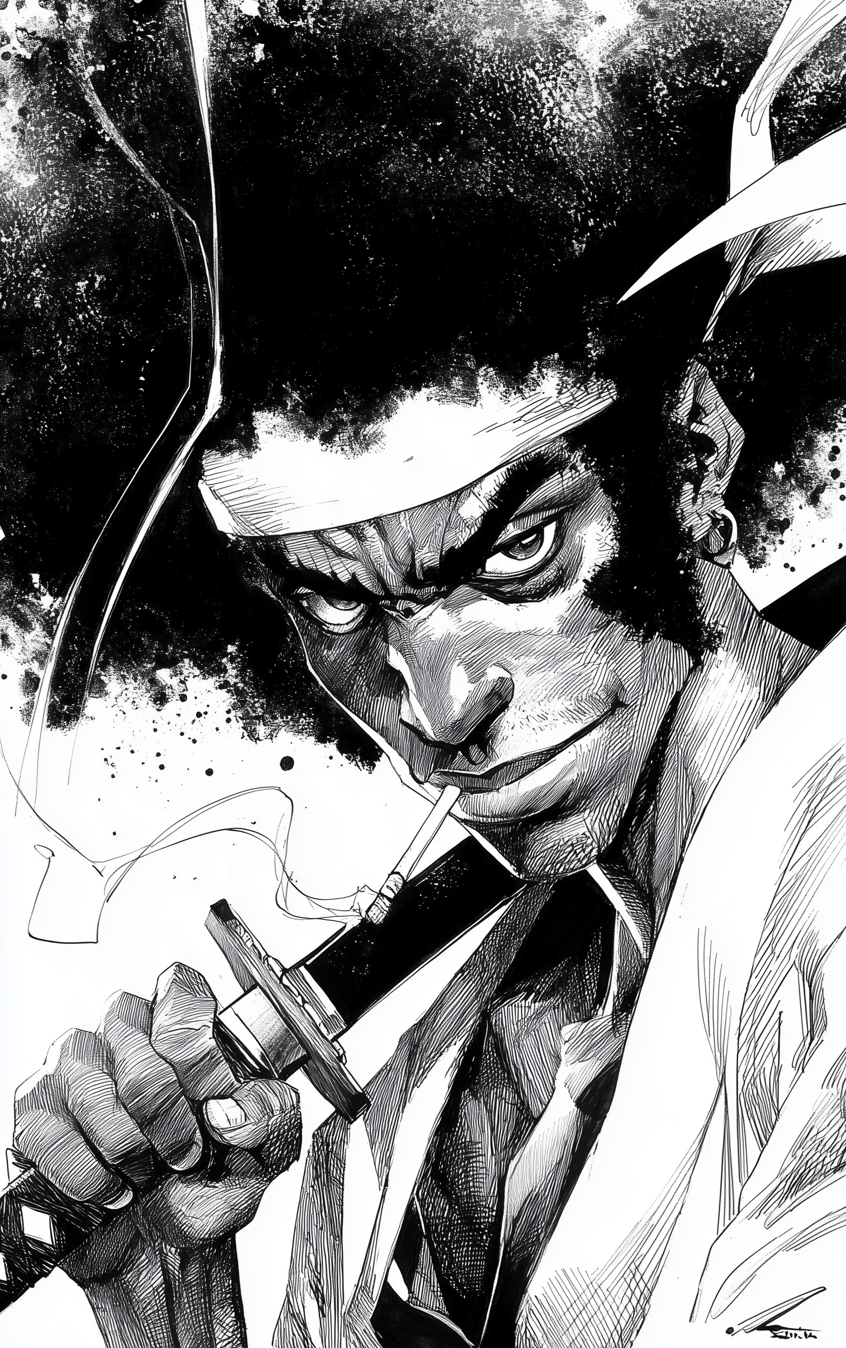 Dynamic Afro Samurai Sketch: Action & Attitude