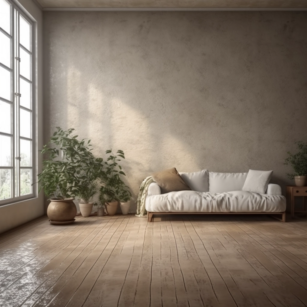 Wabi Sabi Room Decor: Cream Sofa & Plants