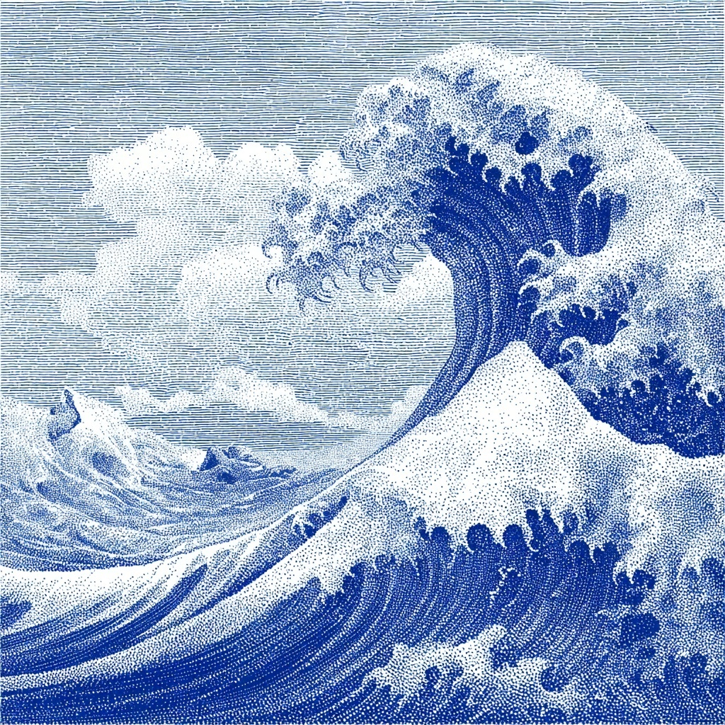 Ocean Waves in Pointillism: High Contrast Art