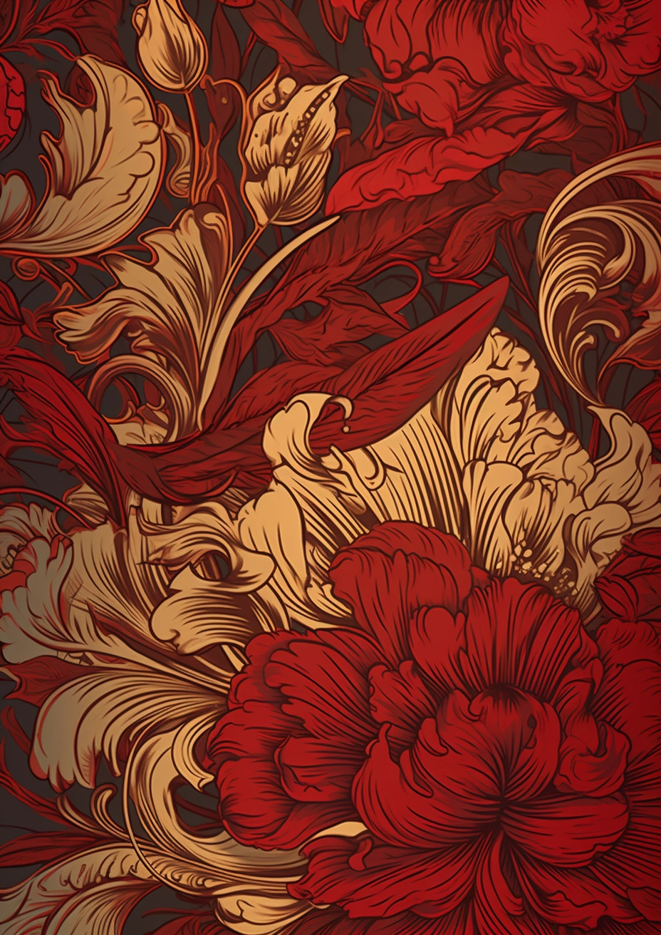 Art Nouveau-inspired Red and Gold Design