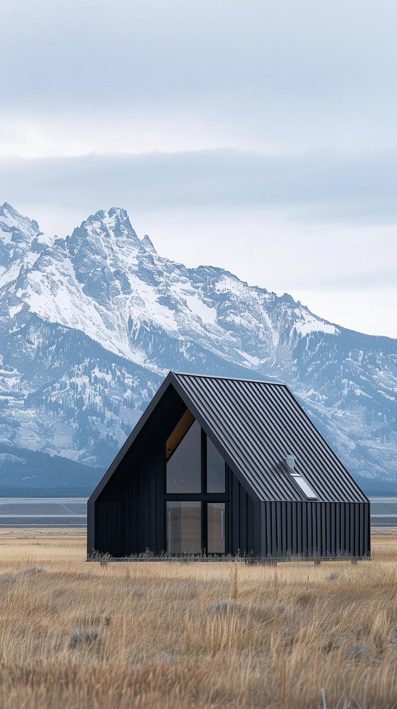 Stunning Modern Black Metal A-Frame Against Teton Mountains