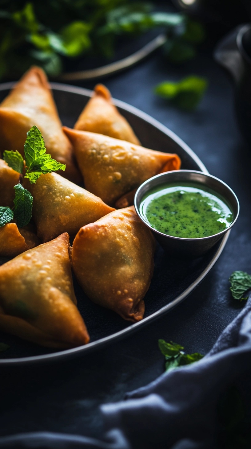 Crispy Golden Samosas with Tangy Chutney Delight