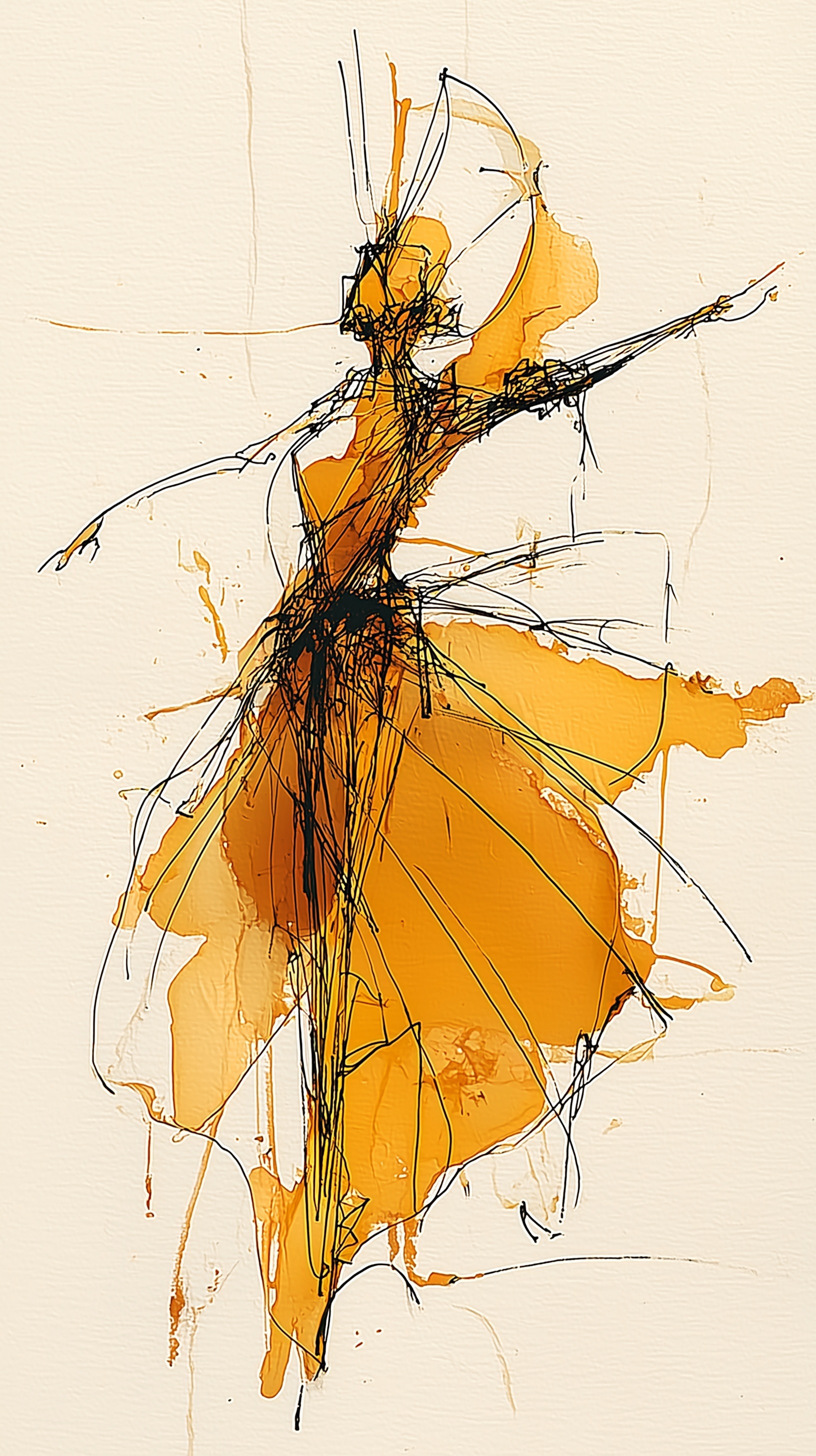 Vivid Yellow Ink Faerie Art on Cotton-Rag Paper