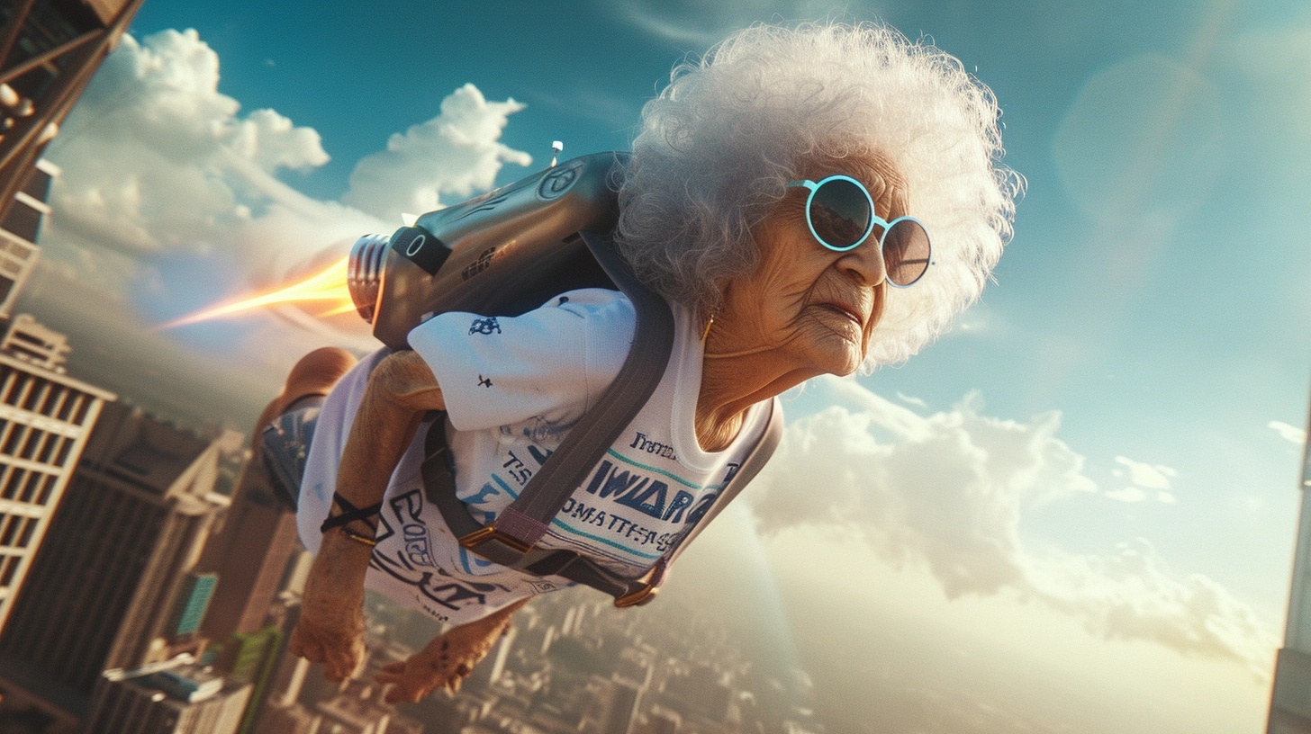 Granny Soars High: Jetpack Adventure Above City