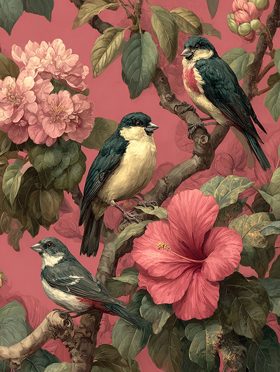 Delicate Chinoiserie Oil Painting - Nostalgic Botanicals