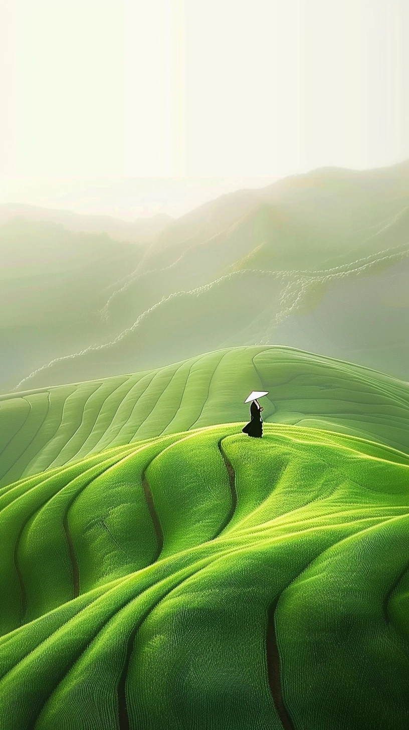 Flowing Green Grass: Woman in Hanfu Inspired by National Geographic