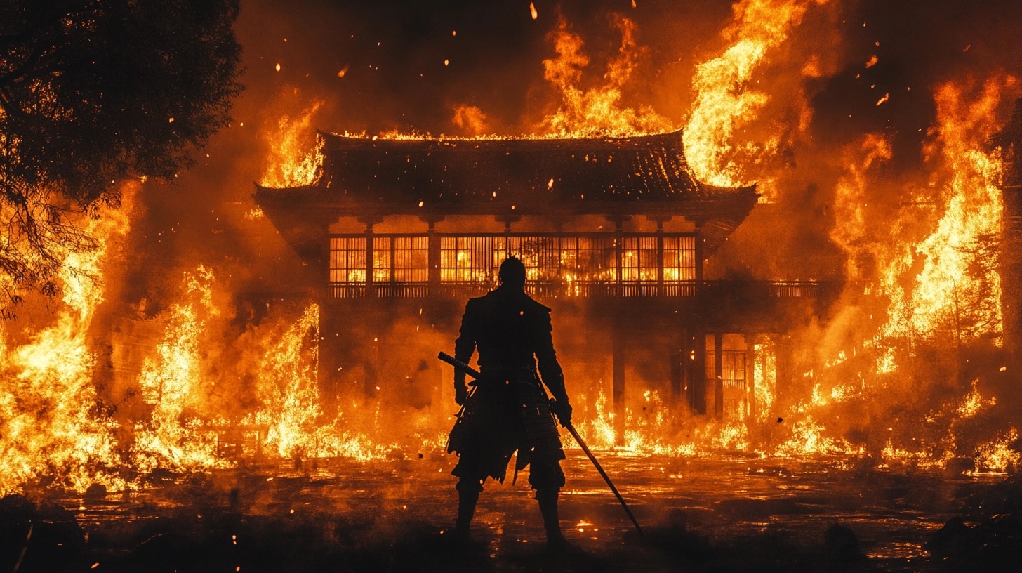 Epic Duel Amidst Flames: Hirata Estate Awaits