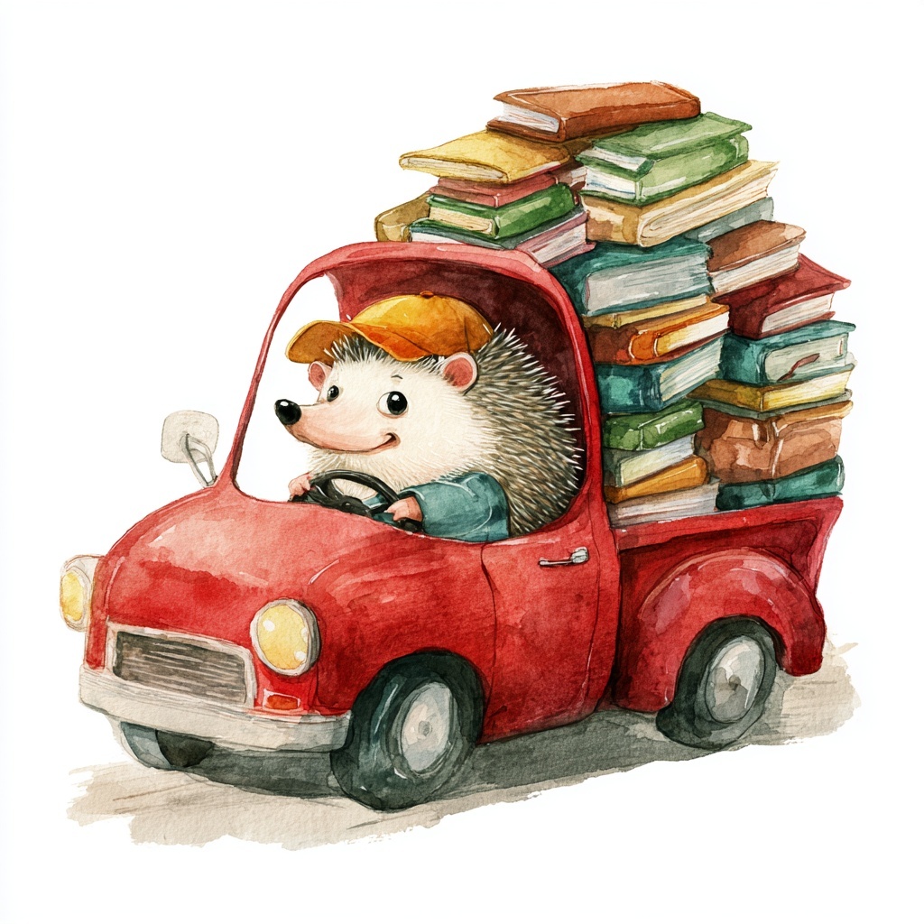 Joyful Hedgehog's Book-Laden Adventure