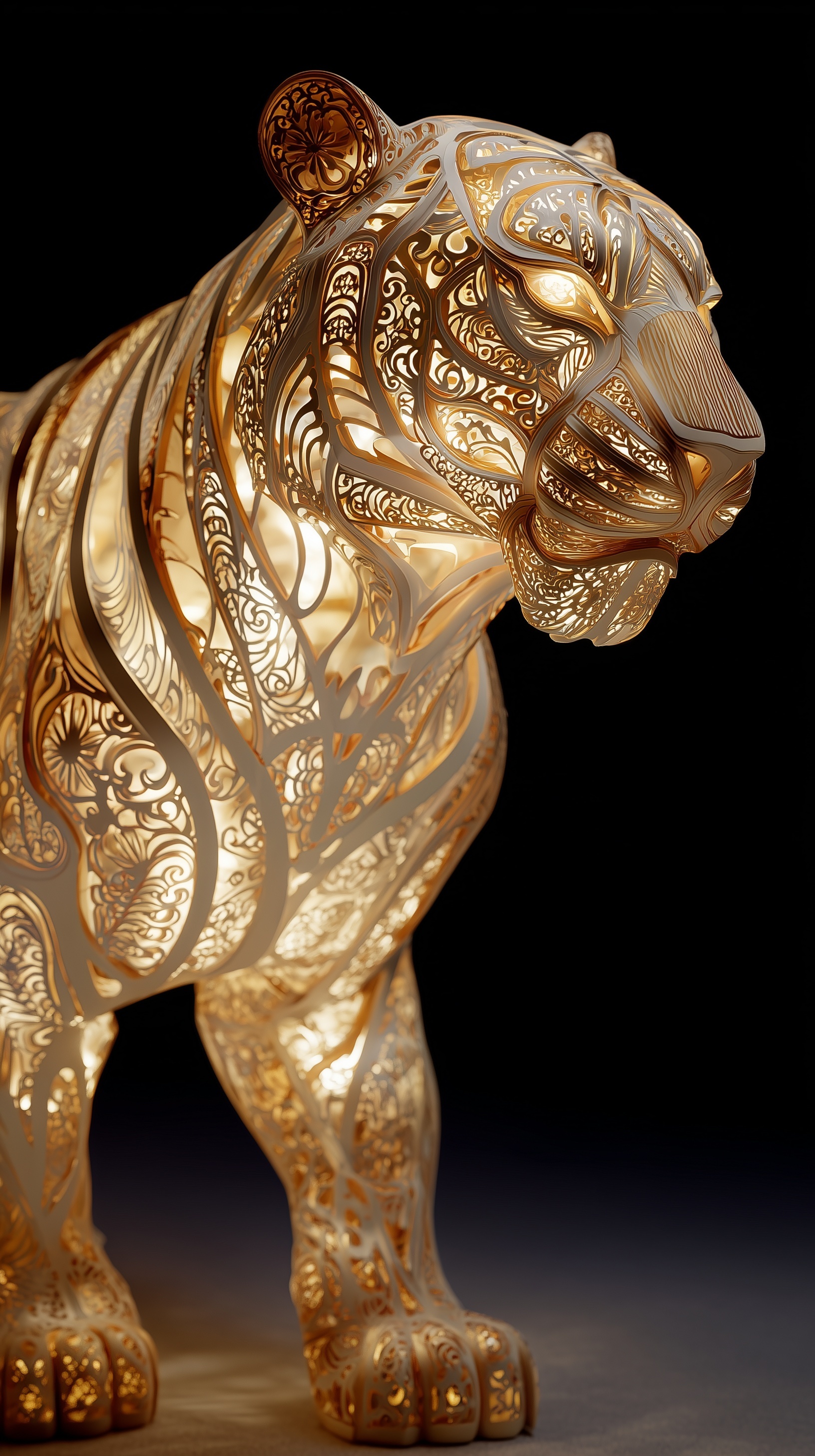 Intricate Golden Tiger Sculpture - Luxurious Design