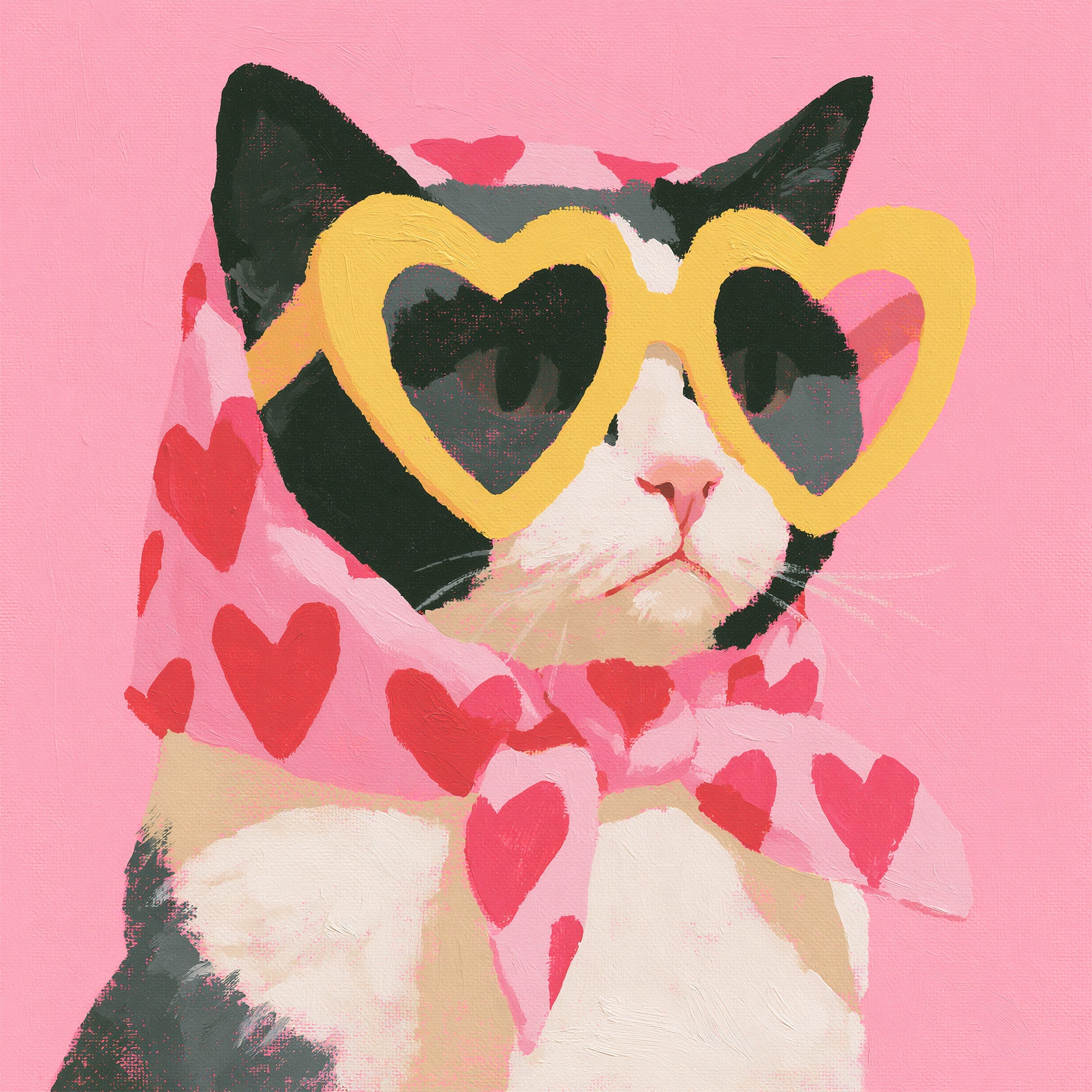 Chic Lady Cat in Heart Sunglasses – Vibrant Art