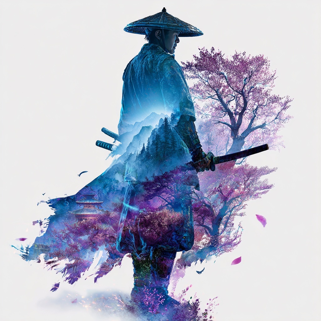 Samurai Spirit: Captivating Double Exposure Art
