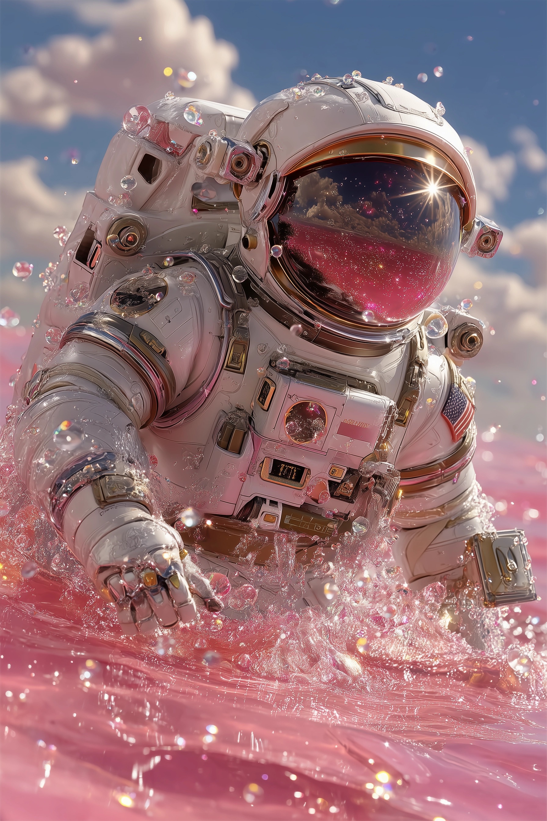 Surreal Astronaut in a Magical Pink Ocean