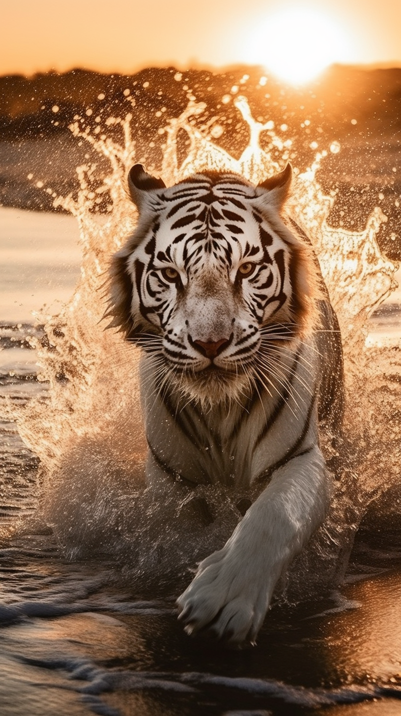 Stunning Photorealistic White Tiger in Vibrant Sunset