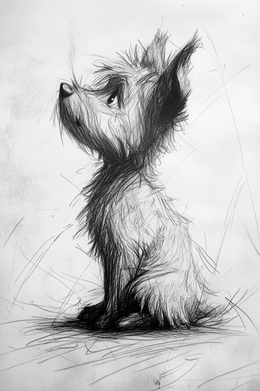 Unique Fluffy Dog Sketch - Artistic Cartoon Style