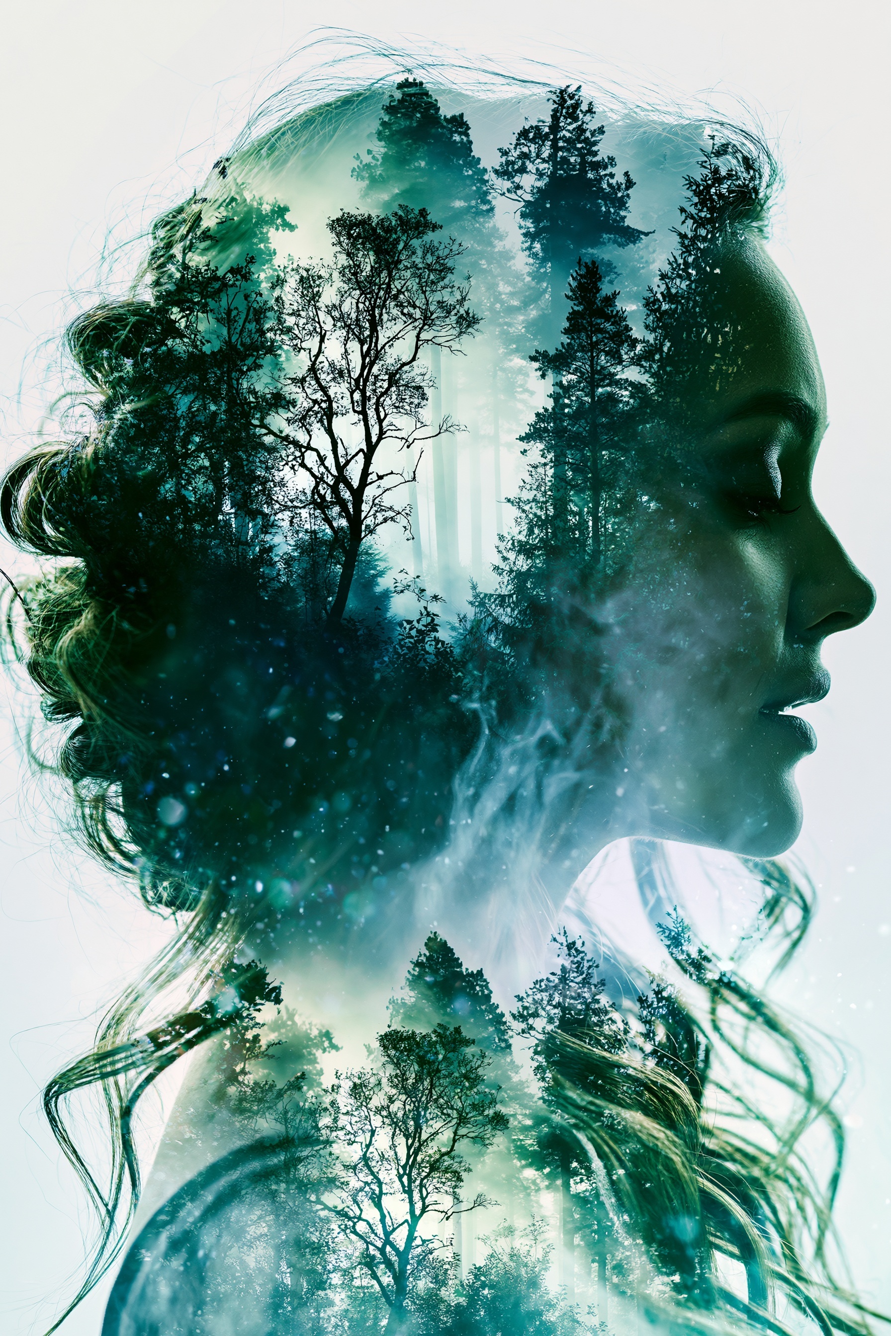 Dreamy Double Exposure: Ethereal Forest Portrait