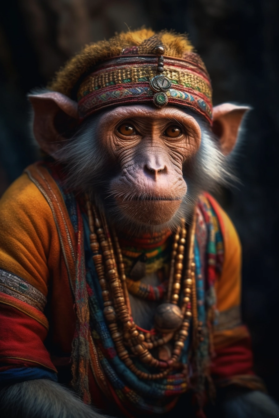 Realistic Monkey in Native Indian Outfit