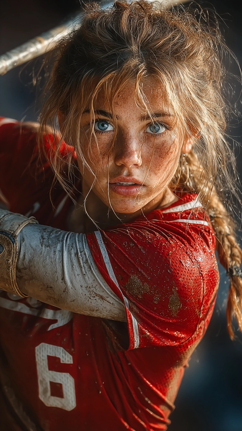 Dynamic College Softball Action Shot