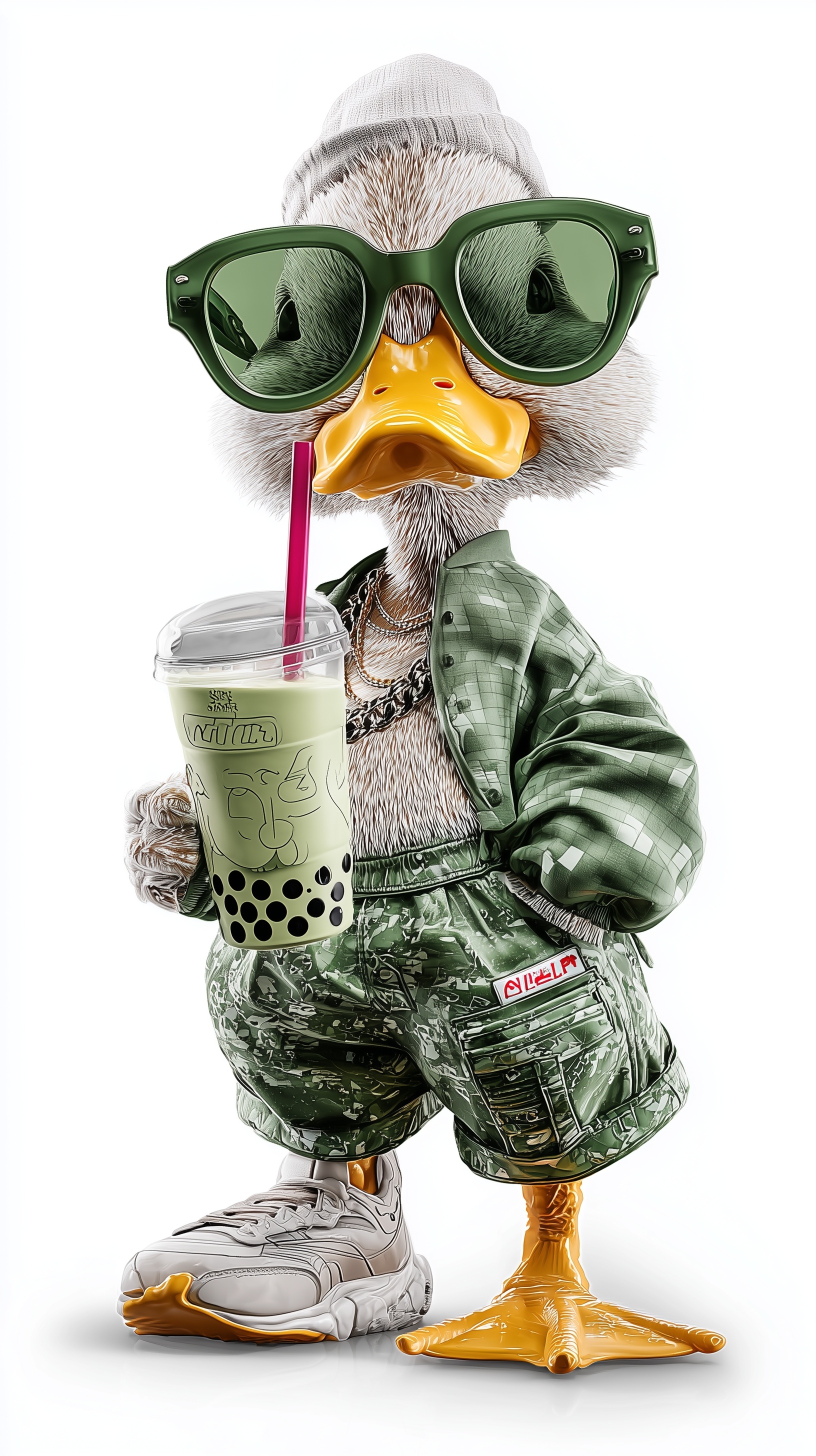 Cool Duck Sips Boba in Hip-Hop Style Art