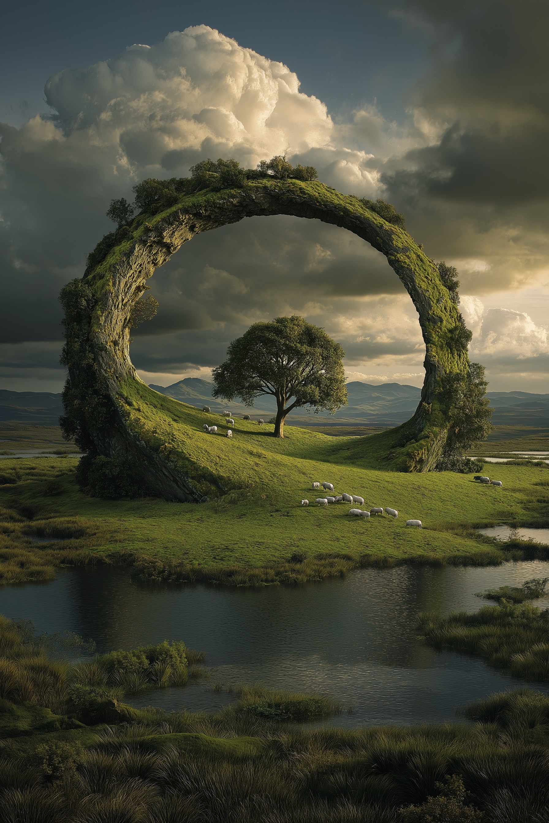 Enchanting Grass-Covered Stone Ring Landscape