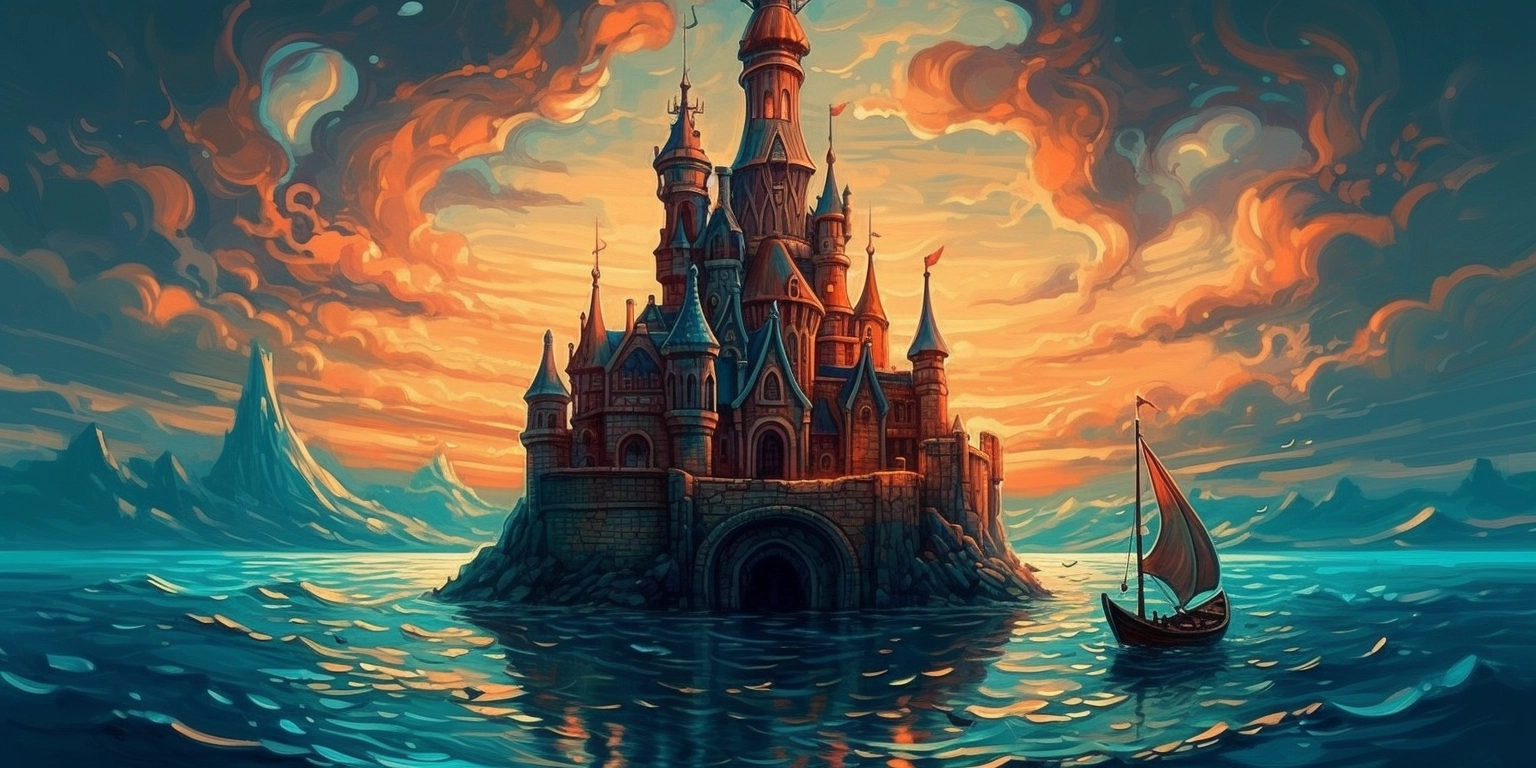 Castle Painting by Thomas Tatum: Dark Blue & Orange Vector Art