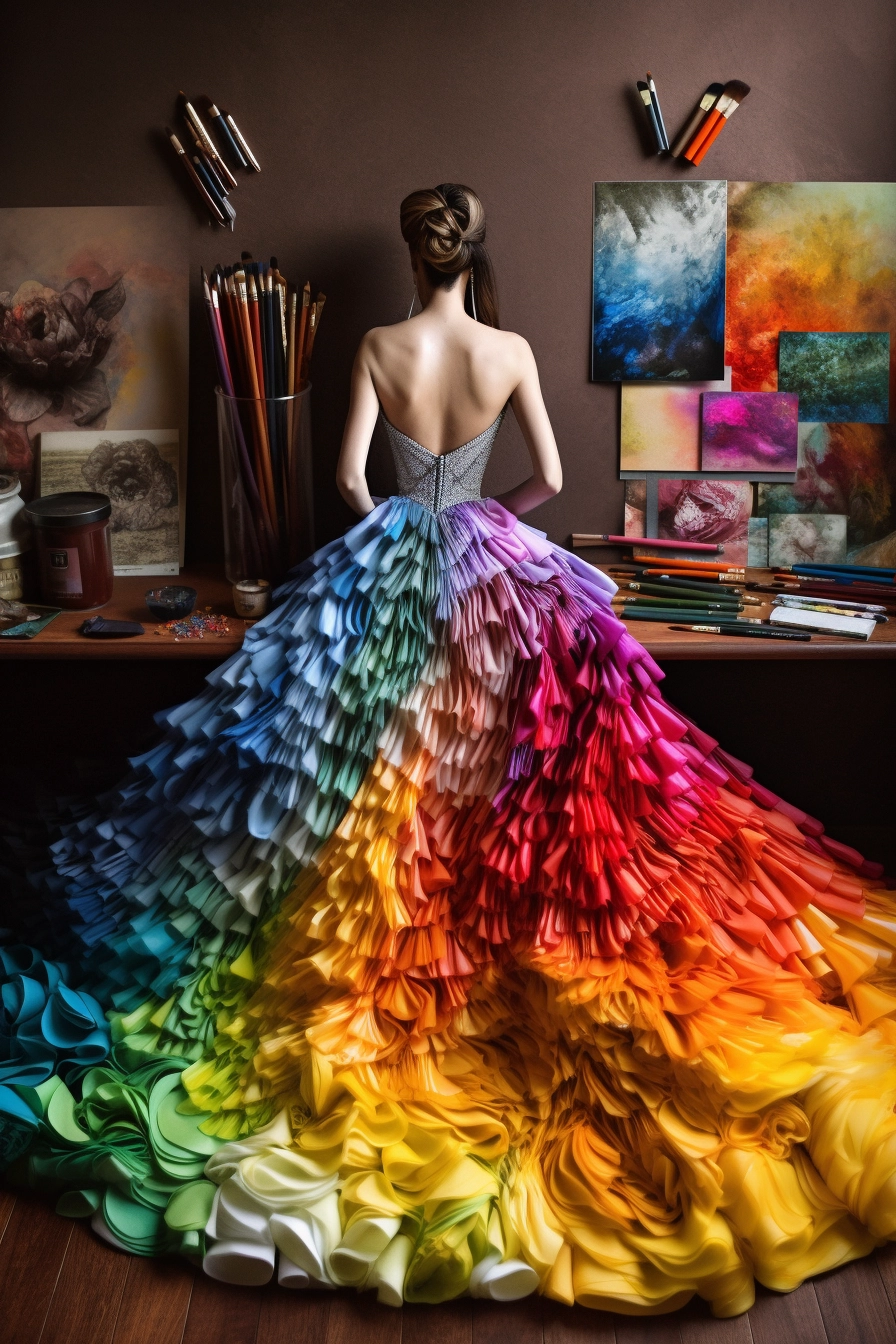 Watercolor Couture: Colorful Pencil Ball Gown