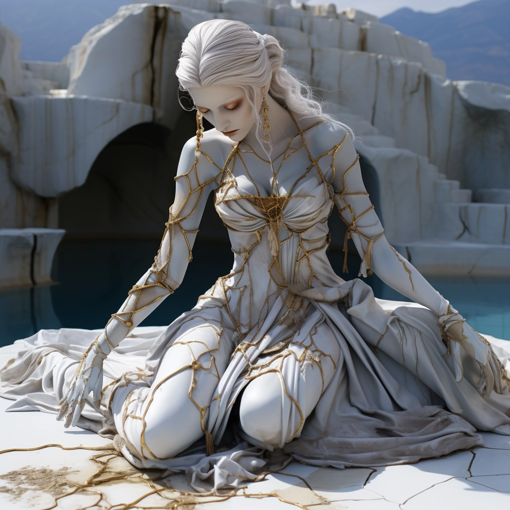 Exquisite Kintsugi-inspired Woman: Outdoor Marble Masterpiece