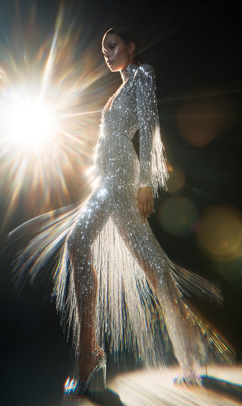 Glamorous Futuristic Fashion Portrait in Silver Gown