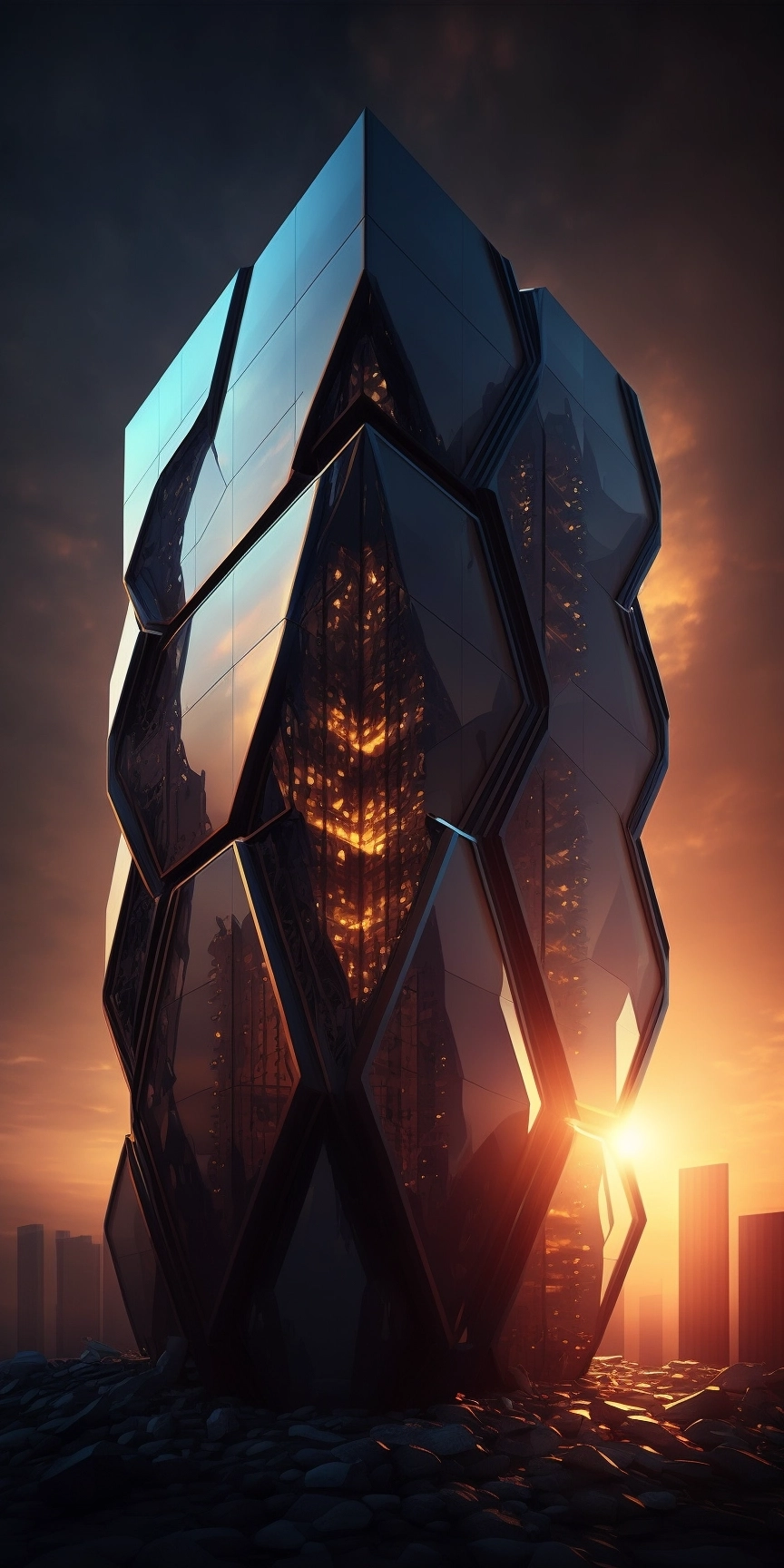 Futuristic Hexagon Skyscraper: Moody Archviz