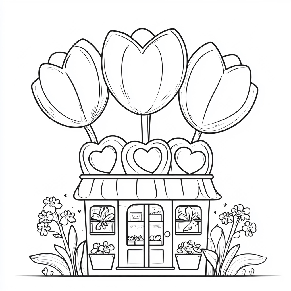 Charming Tulip Flower Shop Coloring Page