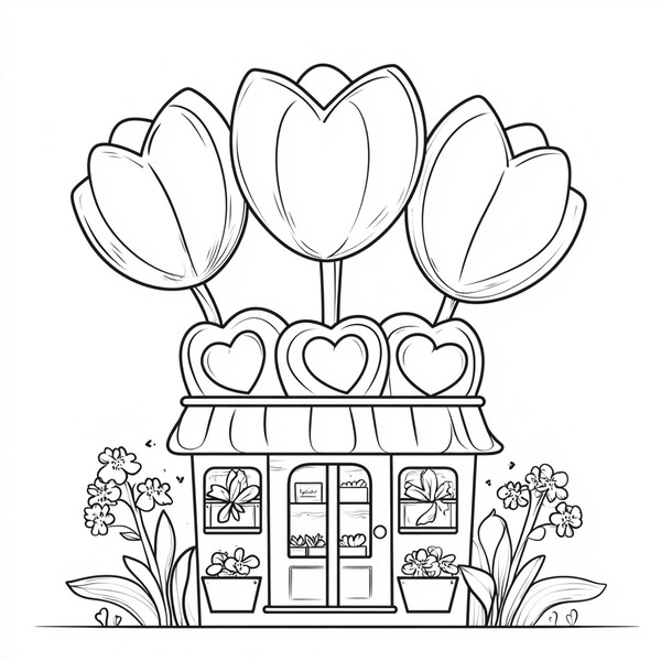 Charming Tulip Flower Shop Coloring Page