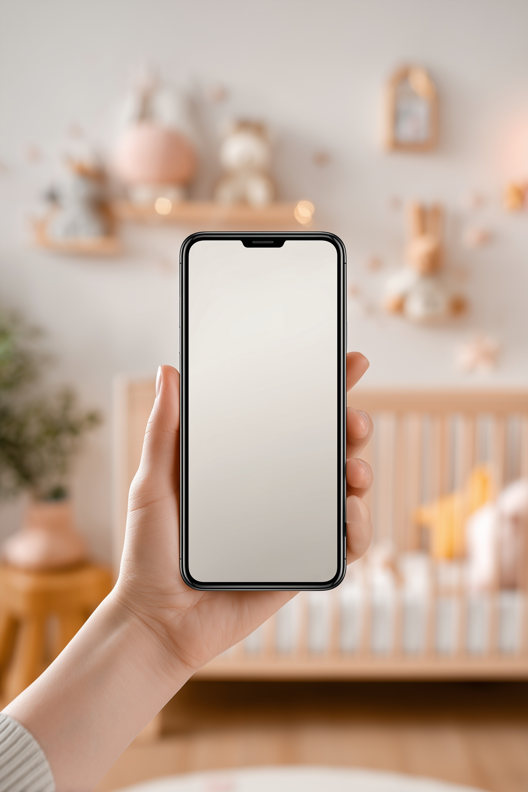 Stylish Smartphone in Hand: Modern Nursery Vibes