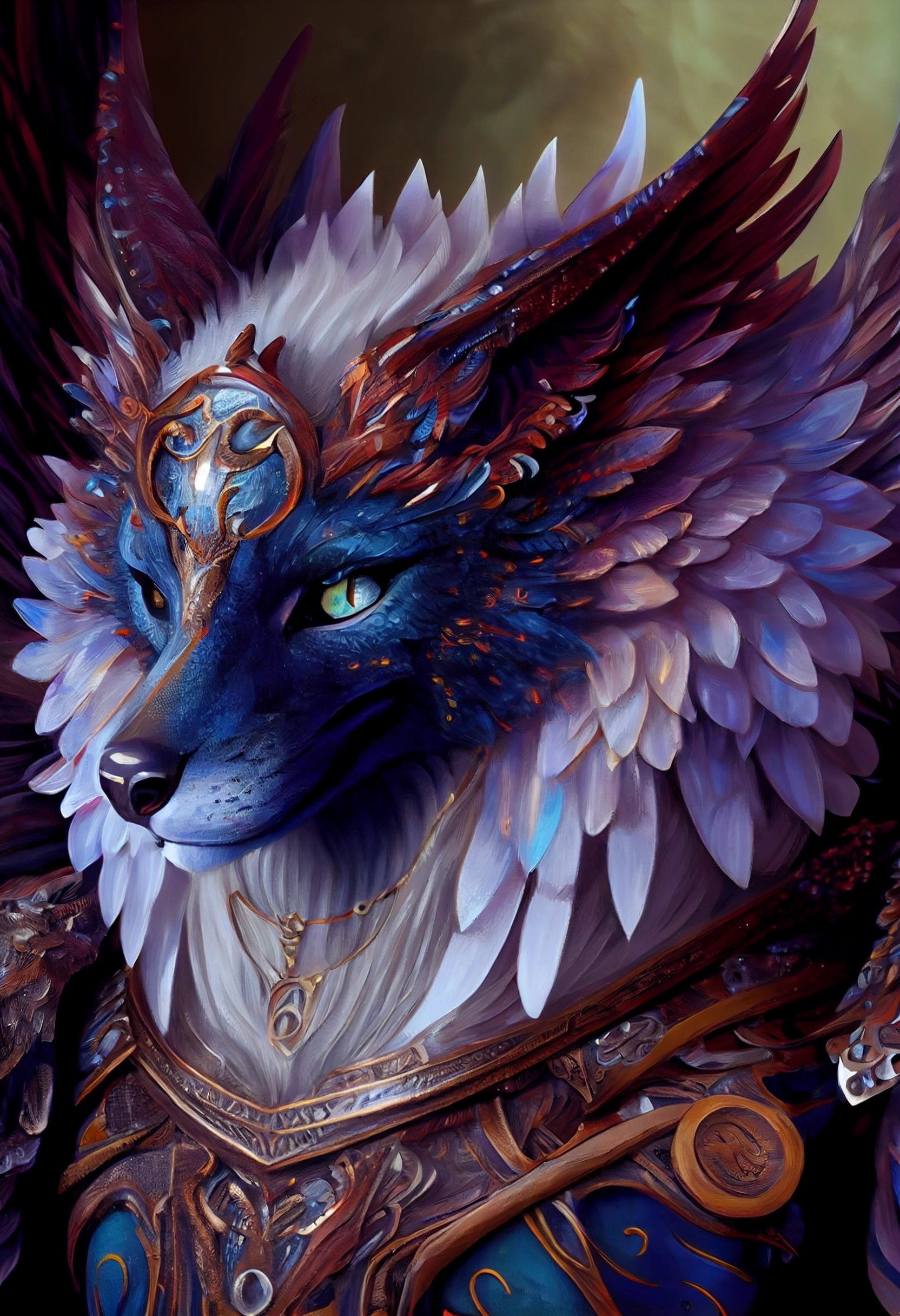 Magical Winged Fursona Knight Resin Portrait