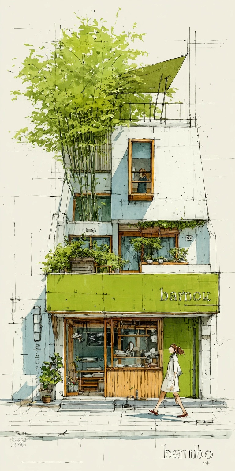 Bamboo Coffee Shop: Modern Design Meets Warm Ambiance
